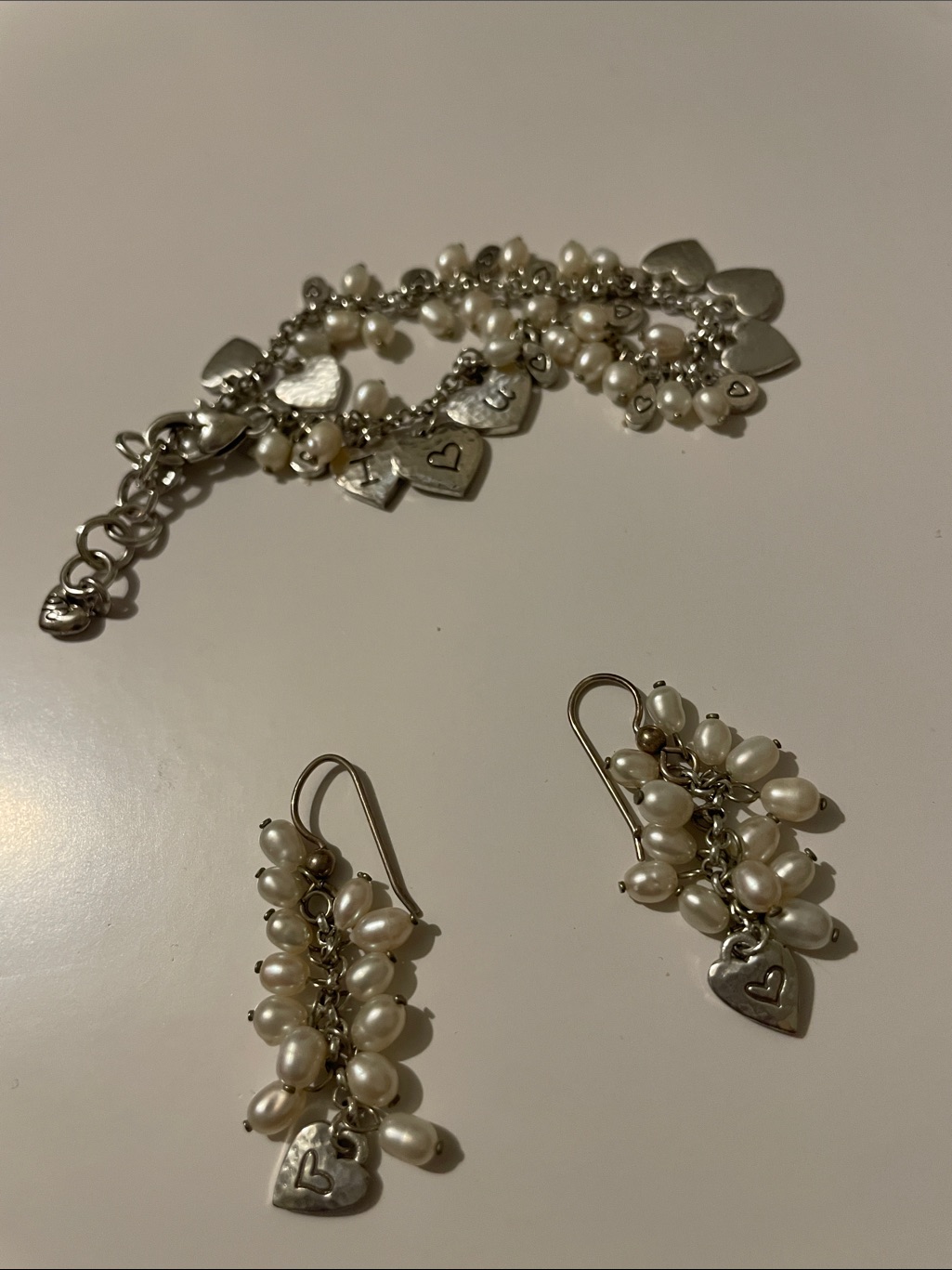 Brighton Pearl Cluster Heart Charm Earrings And Bracelet Set